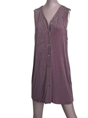 Vintage Karin Stevens Purple Paisley Sleeveless Button-Front Tunic Dress